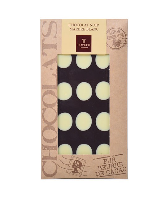 Tablette chocolat noir - marbré blanc - Bovetti