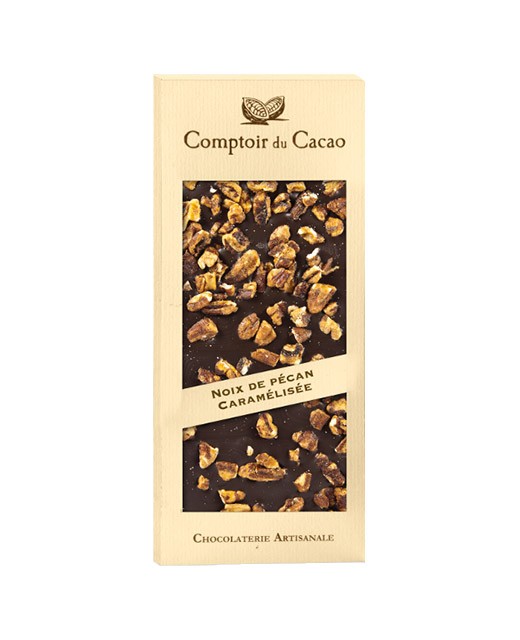 Tablette chocolat noir - noix de pécan caramélisée - Comptoir du Cacao