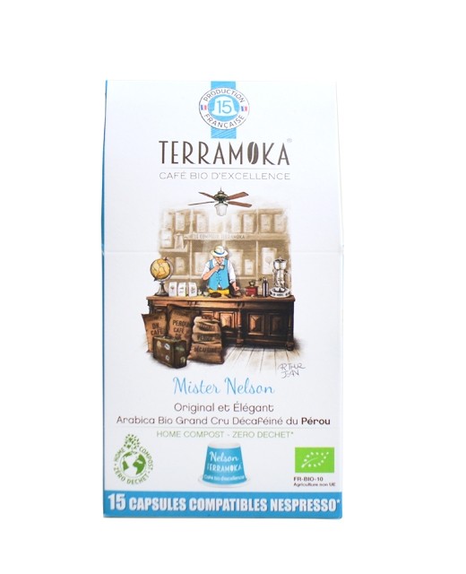 Café bio décaféiné Nelson - 100% Arabica - Pérou - capsules - Terramoka