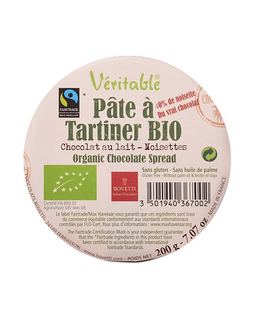 Pâte à tartiner - chocolat au lait et noisettes bio - Bovetti