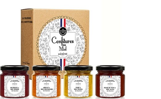 Coffret dégustation de confitures coffret 105 grs Abricots - Mûres -  Mirabelles - Griottes