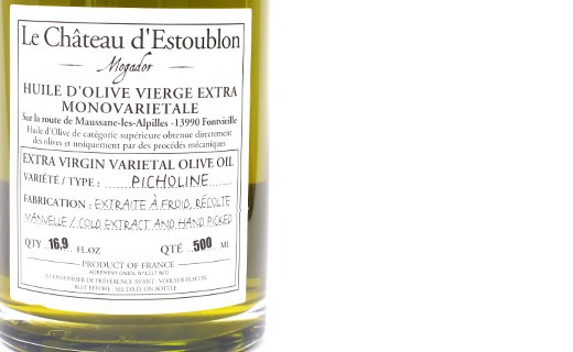 Huile d'olive vierge extra - Picholine 100% - Château d'Estoublon
