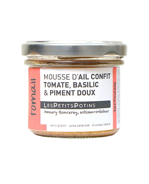 Tomail - Mousse d'ail confit à la tomate, au basilic et au piment doux