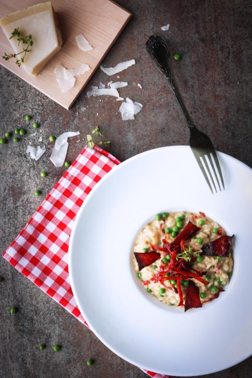 Risotto aux petits pois et chorizo de Bellota