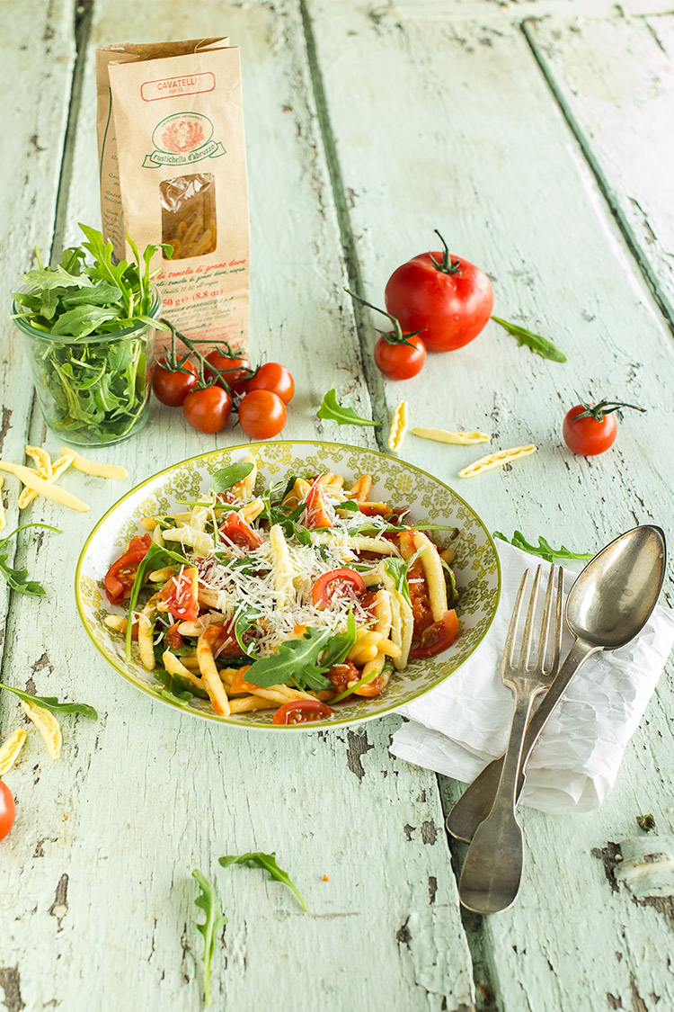 Cavatelli tomates, roquette et pecorino