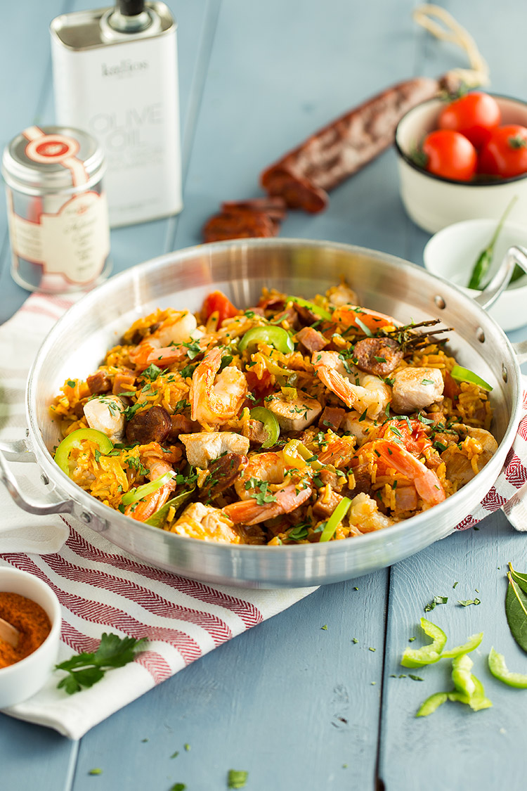 Jambalaya de poulet, crevettes et chorizo