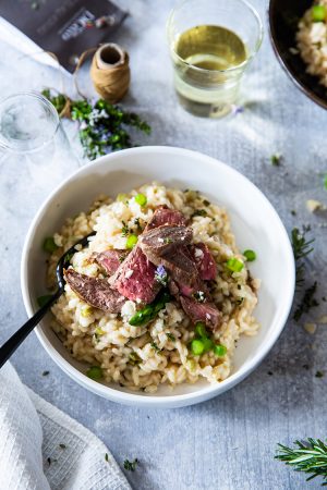 Risotto aux asperges et émincé d'agneau